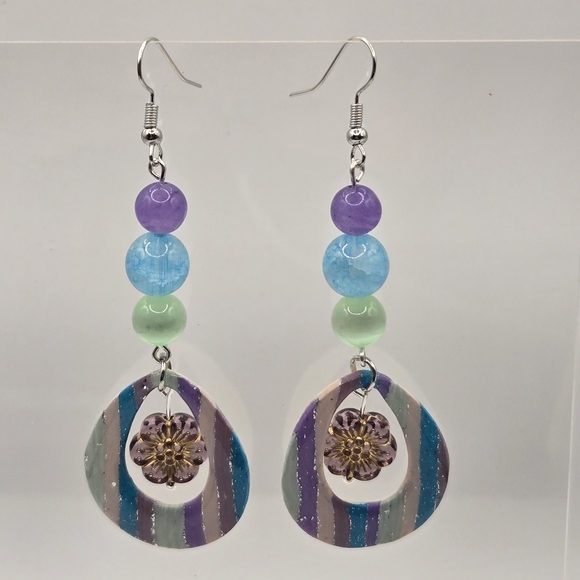Erins Lovely Creations Jewelry - #B371- Multicolor Beaded Earrings- Selenite Jasper And Jade Beads